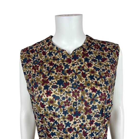 Vintage 60s Floral Dress Womens Medium Dark Groovy Print Sleeveless Fit & Flare - Picture 5 of 12